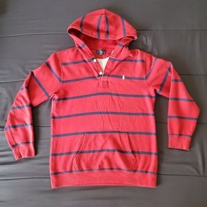 Polo Ralph Lauren Red Navy Blue Striped Rugby Hoodie Sweatshirt boys XL 18-20